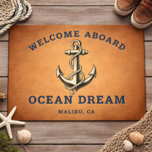 Custom Nautical Welcome Aboard, Boat Name Anchor Doormat