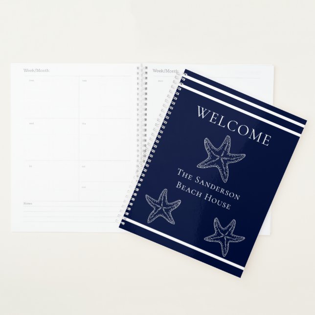 Custom Nautical White Navy Blue Starfish Beach Not Planner (Display)