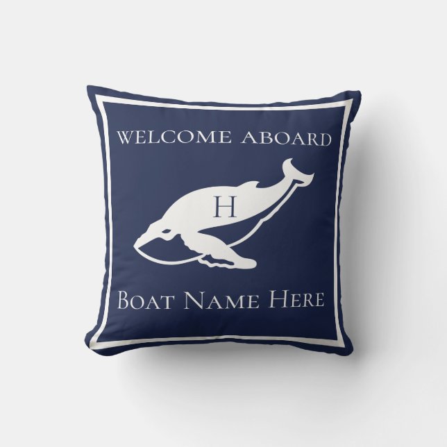 Custom Nautical White Navy Blue Whale Outdoor Pill Pillow (Front)