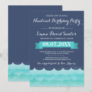 Custom Navy At Sea Nautical Birthday Party Invitation