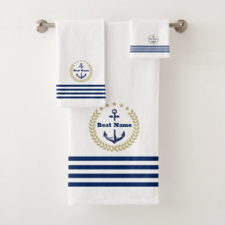 Custom Navy Bath Towel Set with Personalized Name