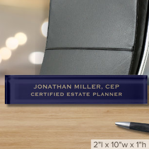 Custom Navy Blue and Gold Nameplate