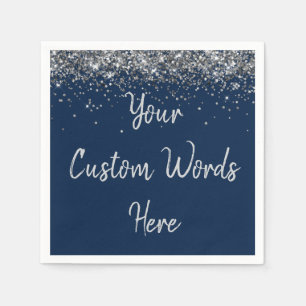 Custom Navy Blue and Silver Glitter Birthday Party Napkin
