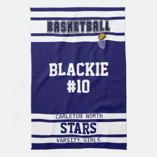 Custom Navy Blue and White 🏀 Basketball Kitchen Towel