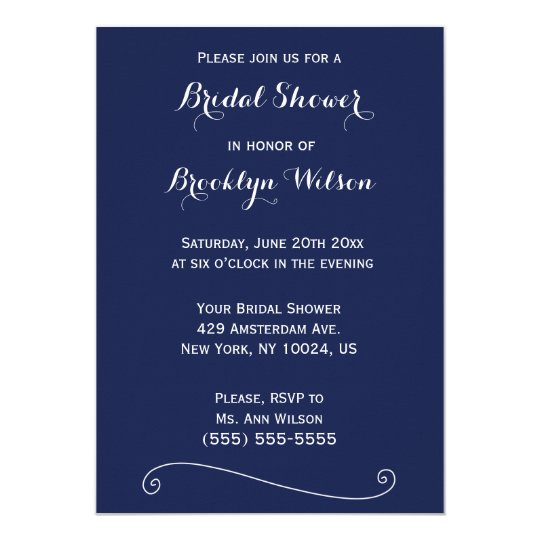 Custom Navy Blue And White Bridal Shower Invites