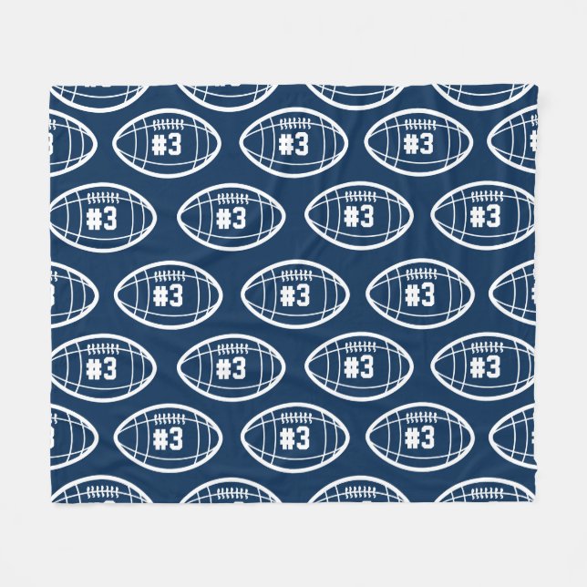 Custom Navy Blue and White FootBall Pattern  Fleece Blanket (Front (Horizontal))