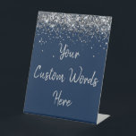 Custom Navy Blue Birthday Party Your Text Here Pedestal Sign<br><div class="desc">personalized silver glitter table top,  sweet 16 quinceanera sixteen 16th,  40th 50th wedding reception gift,  personalised anniversary 30th 21st 15th,  bachelorette bridal 20th twenty fifth,  25th 35th 45th first daughter,  girl wife mom 1st granddaughter,  grandson son boy 5th 10th,  18th 60th 70th hen night,  for baby shower 80th dad</div>