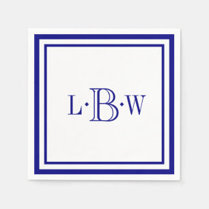 (Custom) Navy Blue Border Monogrammed Napkin