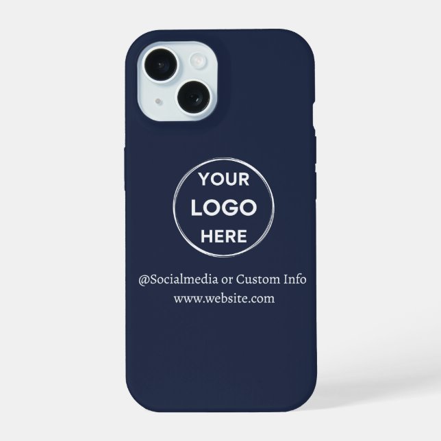 Custom Navy Blue Business Logo Branded iPhone 15 Case (Back)