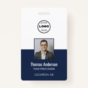 Custom Navy Blue Business Logo Employee Photo ID  Badge