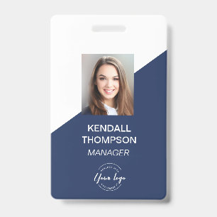 Custom Navy Blue Employee Photo Company Security  Badge