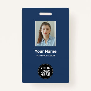 Custom Navy Blue Employee Photo ID Logo Name Badge