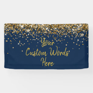 Custom Navy Blue & Gold Birthday Party Photo Booth Banner