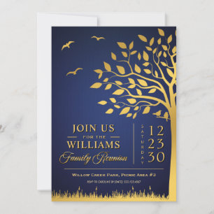 Custom Navy Blue & Gold Family Reunion Invitation