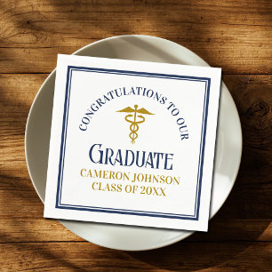 Custom Navy Blue Gold Medical School Graduation Napkin