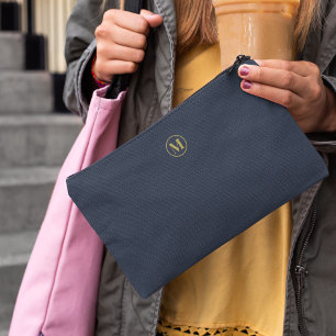 Custom Navy Blue Gold Monogram Minimal Clean Accessory Pouch
