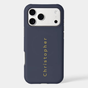 Custom Navy Blue Gold Name Minimalist Modern Men 
