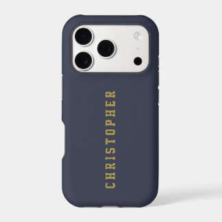 Custom Navy Blue Gold Retro Name Minimalist Men
