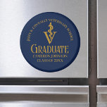 Custom Navy Blue Gold Veterinary School Graduation Magnet<br><div class="desc">This modern custom navy blue veterinary medicine school graduation party magnet features the college graduate name in elegant gold script for the class of 2025. Customize with your university under the veterinarian medical caduceus for a great graduation gift for a DVM.</div>