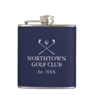 Custom Navy Blue Golf Club Name Hip Flask