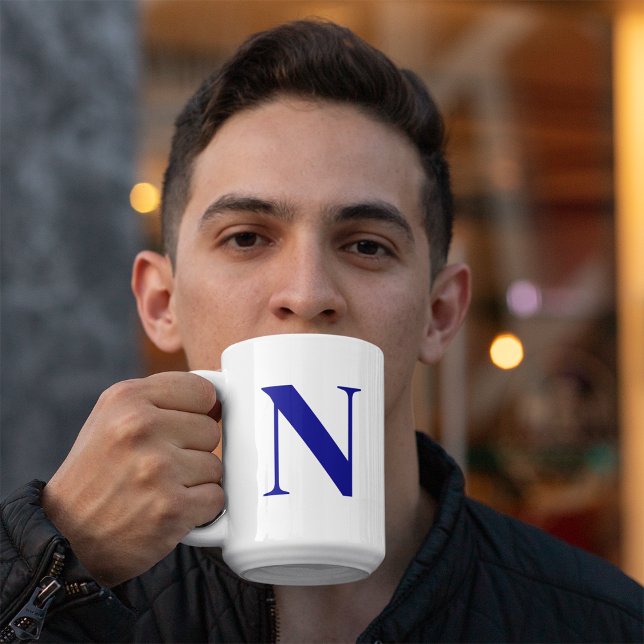 Custom Navy Blue Letter Personalized Mono Initial  Coffee Mug (Creator Uploaded)
