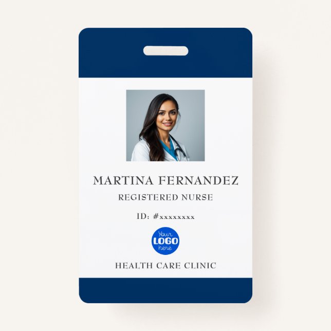 Custom Navy Blue Medical Hospital Employee Photo Badge (Front)
