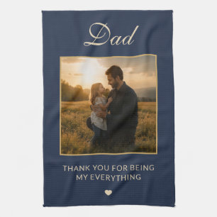 Custom Navy Blue Minimal Father’s Day Photo Kitchen Towel