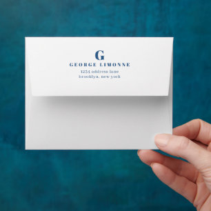 Custom Navy Blue Monogram Name Address Envelope