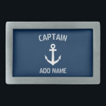 Custom navy blue nautical anchor boat captain rectangular belt buckle<br><div class="desc">Custom navy blue and white nautical anchor boat captain belt buckle. Personalized accessory with ship anchor logo. Maritime accessories for sailor and sailing enthusiasts. Customizable colour. Cool Christmas, Fathers Day, Wedding or Birthday party gift for friends, dad, father, husband, brother, uncle, grandpa, groom, wedding guests etc. Make your own unique...</div>