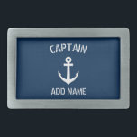 Custom navy blue nautical anchor boat captain rectangular belt buckle<br><div class="desc">Custom navy blue and white nautical anchor boat captain belt buckle. Personalized accessory with ship anchor logo. Maritime accessories for sailor and sailing enthusiasts. Customizable colour. Cool Christmas, Fathers Day, Wedding or Birthday party gift for friends, dad, father, husband, brother, uncle, grandpa, groom, wedding guests etc. Make your own unique...</div>