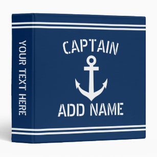 Custom navy blue nautical ship anchor boat captain binder