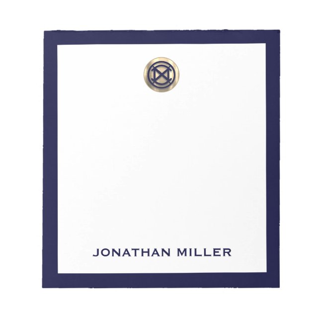 Custom Navy Blue Notepad with Brushed Gold Emblem (Front)