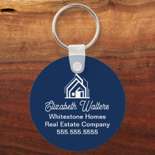Custom Navy Blue Real Estate Company House Realtor Keychain