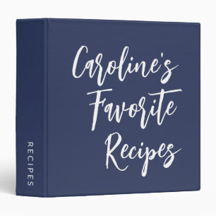 Custom Navy Blue Script Calligraphy Modern Recipe Binder