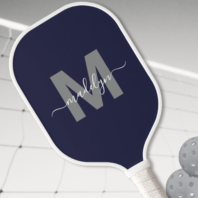 Custom Navy Blue Script Name Monogram Pickleball Paddle (Custom Navy Blue Script Name Monogram Pickleball Paddle)