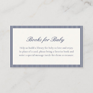 Custom Navy Blue Striped Preppy Baby Shower Books Enclosure Card
