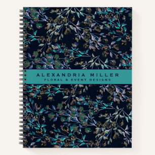 Custom Navy Blue & Teal Stylish Floral Pattern Notebook