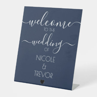 Custom Navy Blue Wedding Welcome Pedestal Sign