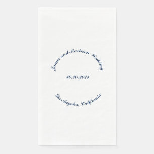 Custom navy blue white curved Name date wedding Napkin