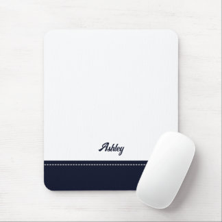 Custom navy blue white personalized preppy stylish mouse pad