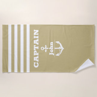 Custom Navy Captain with Personalized Name Beach Towel