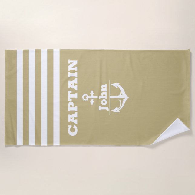 Custom Navy Captain with Personalized Name Beach Towel (Front)