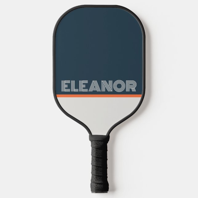 Custom Navy & Cream Bold Retro Line Minimalist Pickleball Paddle (Front)