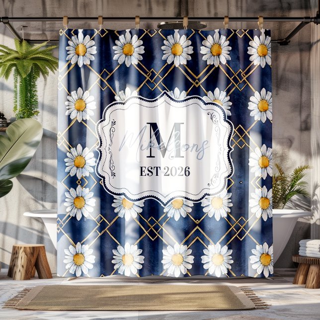 Custom Navy Daisy Gingham Monogram Decor (Creator Uploaded)