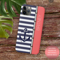 Custom Navy Dark Blue White Coral Red Stripes