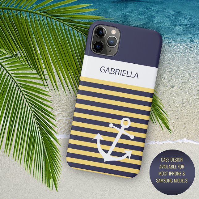 Custom Navy Dark Blue White Sunny Yellow Stripes Case-Mate iPhone Case (Creator Uploaded)