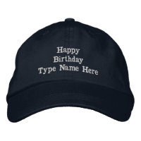 Custom Navy Embroidered Happy Birthday Adjustable