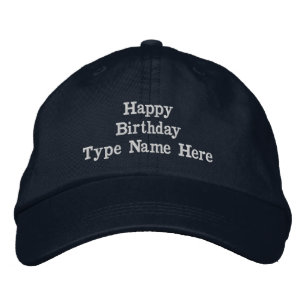 Custom Navy Embroidered Happy Birthday Adjustable Hat
