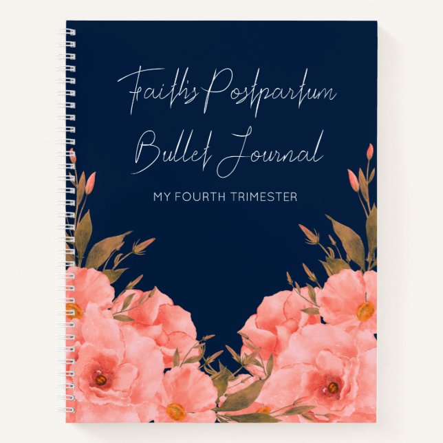 Custom Navy Floral Postpartum Journal For New Moms (Front)