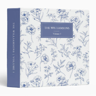 Custom Navy Floral Toile Personalized Family Photo Binder